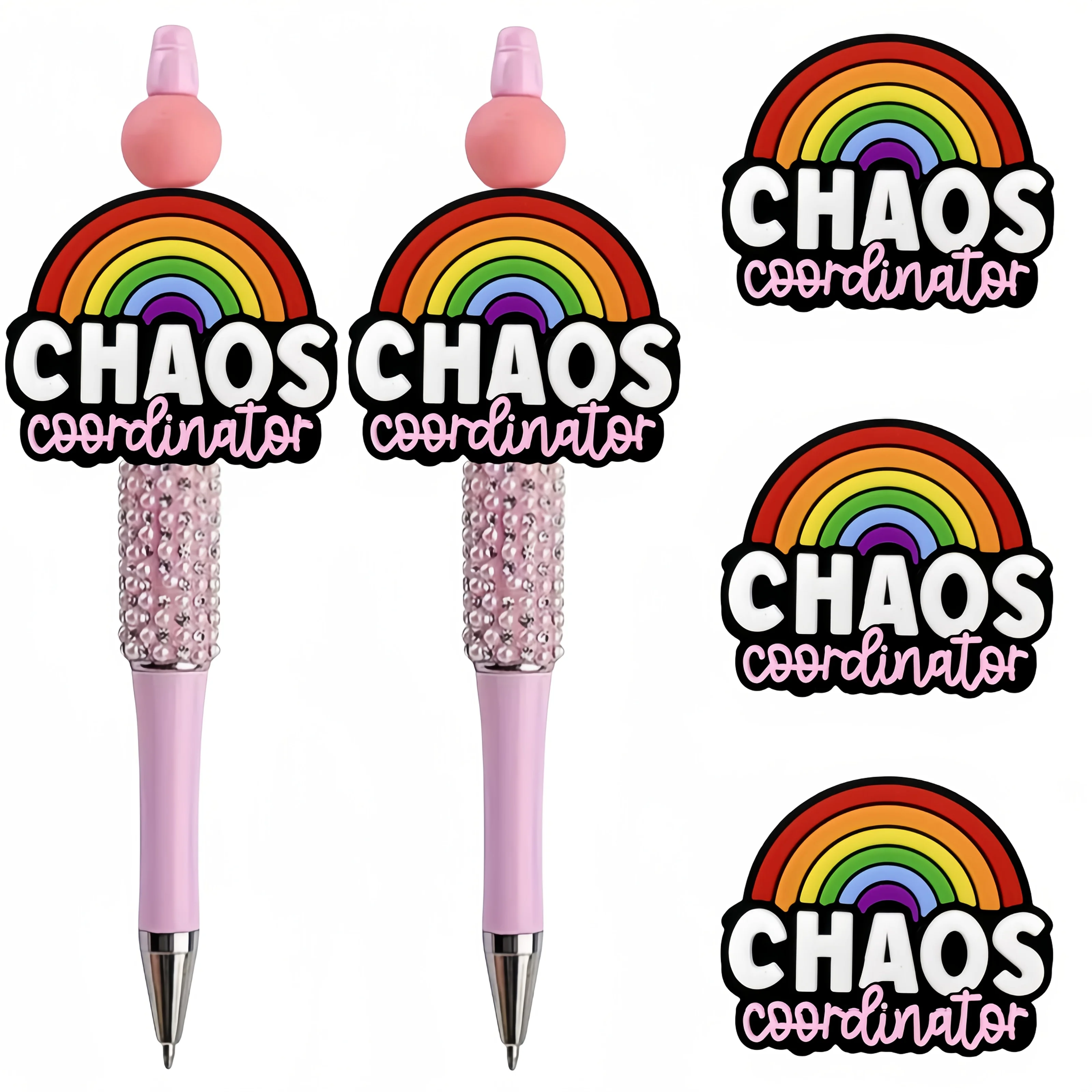 6Pcs Rainbow Silicone Focus Beads, DIY Beaded Pen, Keychain & Lanyard Accessories, Handmade Craft Decor Beads