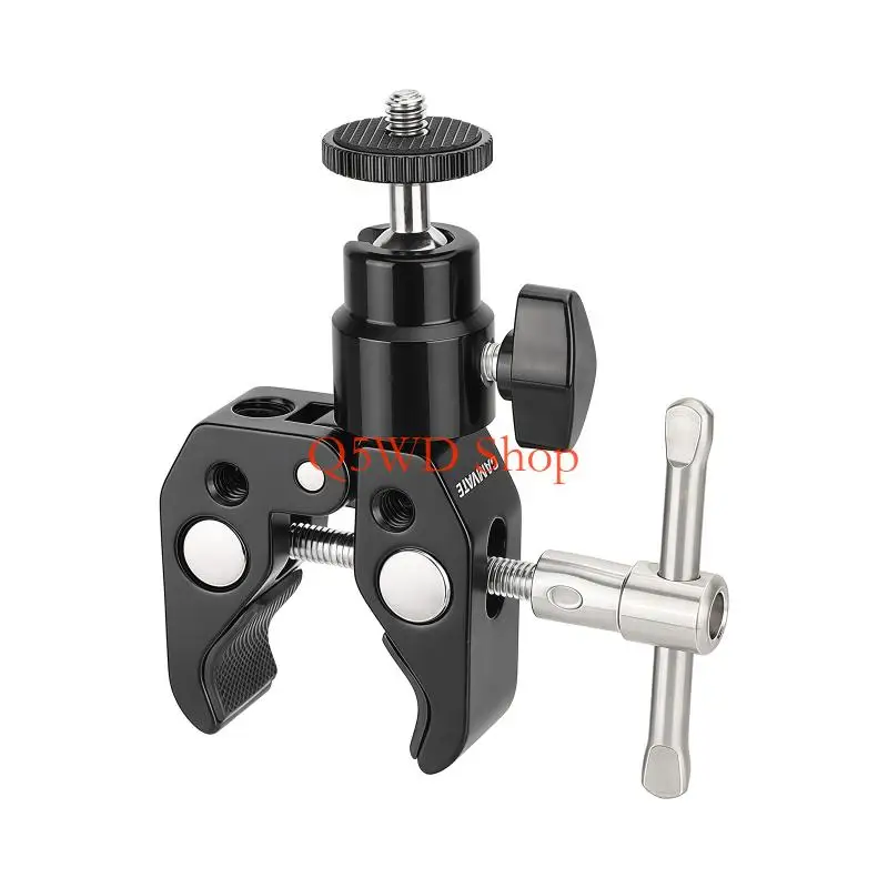 Q5WD Adjustable 1/4inch Threaded Ball Mounting Arm Heavy Duty Aluminum Clamp Rotatable Metal Clamp for Mobile Phone Monitor