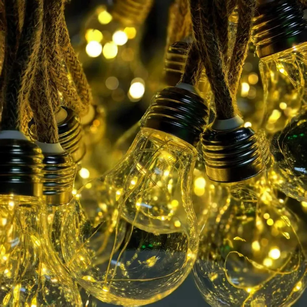 

1 шт. 5M10LED солнечная пеньковая веревка, круглый шар, пузырь, медная проволока, световая строка, 8 режимов освещения, украшение на Хэллоуин, используется для праздника