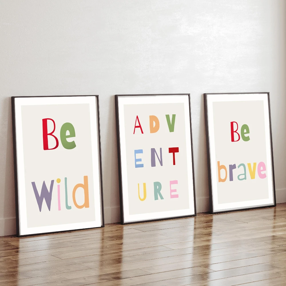 3pcs frameless Canvas Painting 3pcs Colorful, Minimalist, Inspirational Text Art Posters 