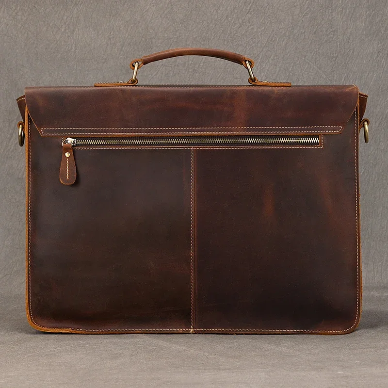 Business Bag Leather Briefcase Shoulder Laptop Business Bag for Men Large Genuine Leather Work Tote For 15.6