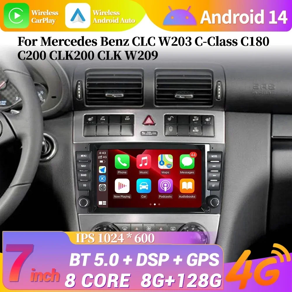 

Для Mercedes Benz CLC W203 C-Class C180 C200 CLK200 CLK W209 Беспроводной Android Carplay Мультимедийный навигационный экран 2Din Head Unit