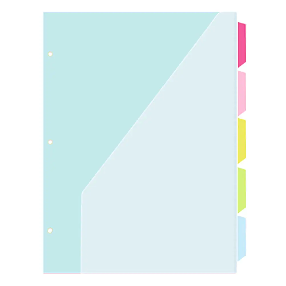 

Набор из 5 пластиковых разделителей для папок с тремя отверстиями, с карманами и вкладками, для 3-кольцевых скоросшивателей, для хранения документов в офисе и школе