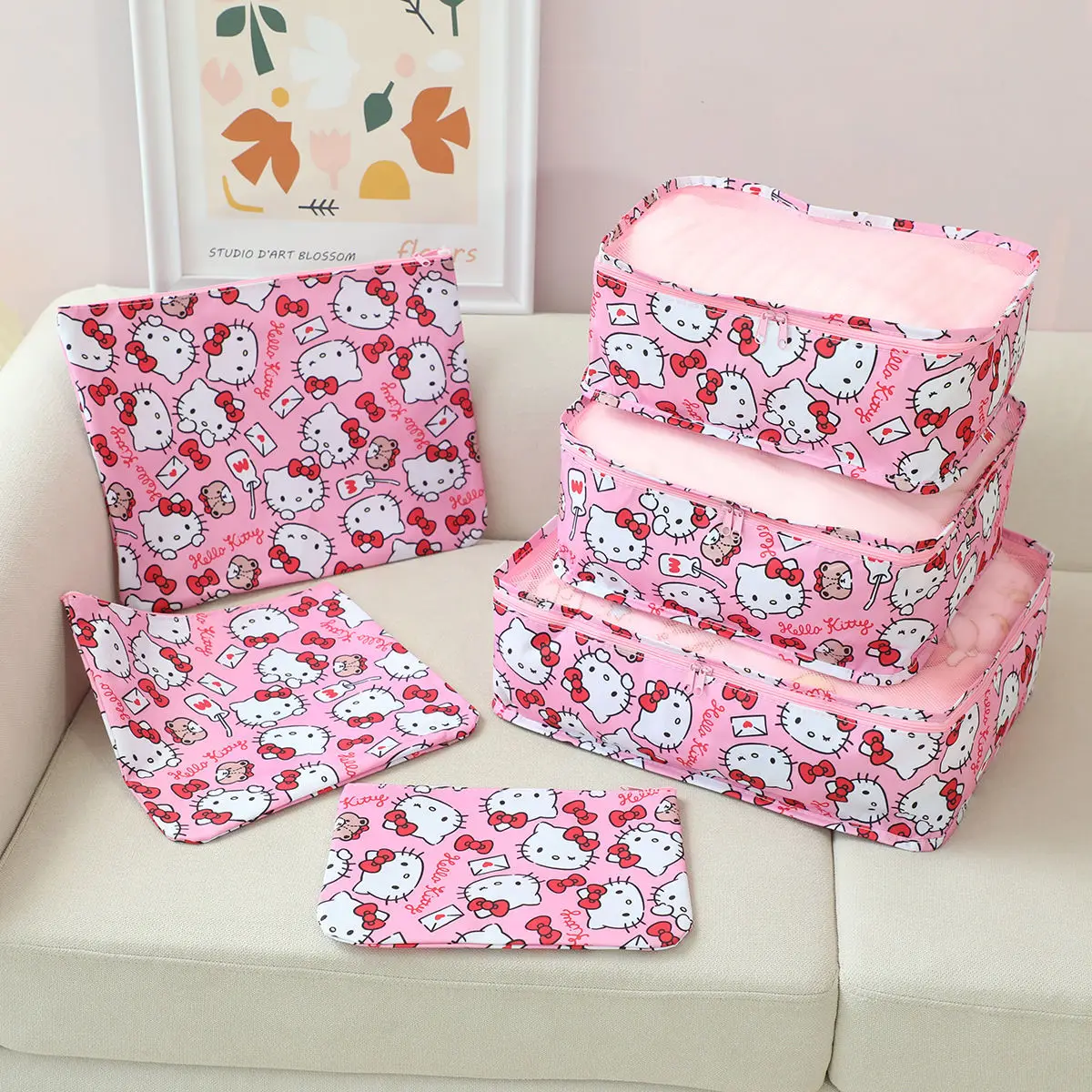 

6PCS Sanrio hello kitty Storage Bag Kuromi Travel Bag Luggage Sorting Bag Storage Sorting Handbag Underwear Bag Cosmetic Bag