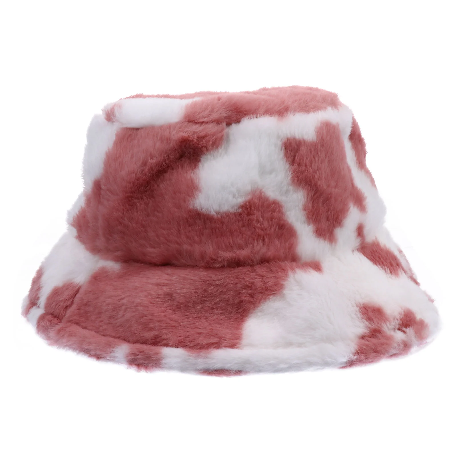 

1 PCS Cow Pattern Furry Fisherman Cap Women's Fashion Bucket Plush Warm Women's Warm Hat Fur Fisherman Hat