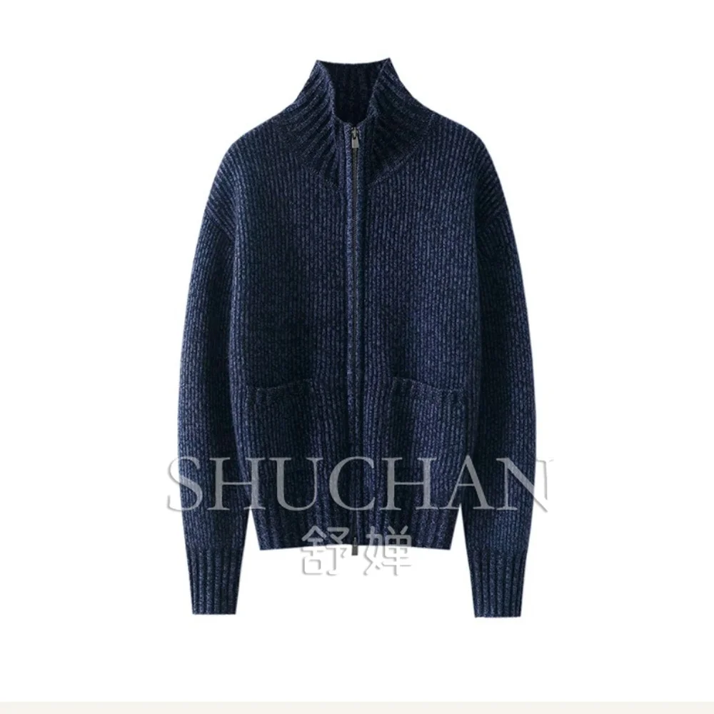 New Warm Pullover 450g Thickened Turtleneck 100% Pure Cashmere Zipper Cardigan Women's Pure Cashmere Sweater Jacket Winter