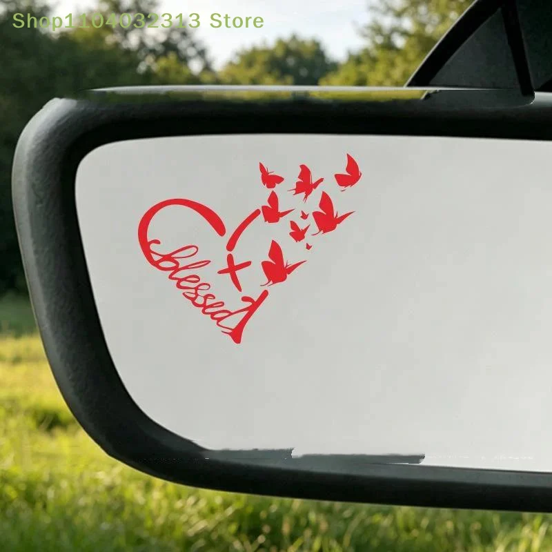 petite2Pcs Text Blessing Butterfly Auto Stickers Removable Decorative Decals for Car Rearview Mirror Decorationaccessories
