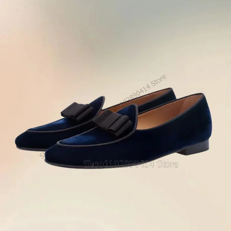 

Blue Corduroy Black Bow Knot Penny Loafers Fashion Slip On Men Shoes Luxurious Comfort Handmade Party Banquet Men Casual Shoes