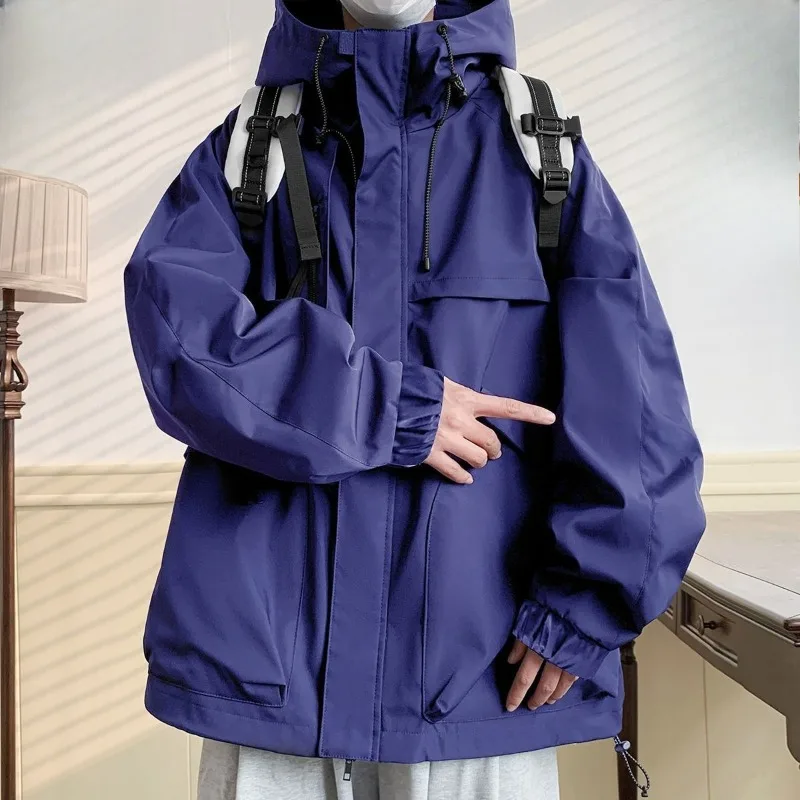 Men's Loose and Fat Men's Wear Simple and Stylish New Spring Autumn and Winter Trendy Hooded Functional Windbreaker Work Jacket