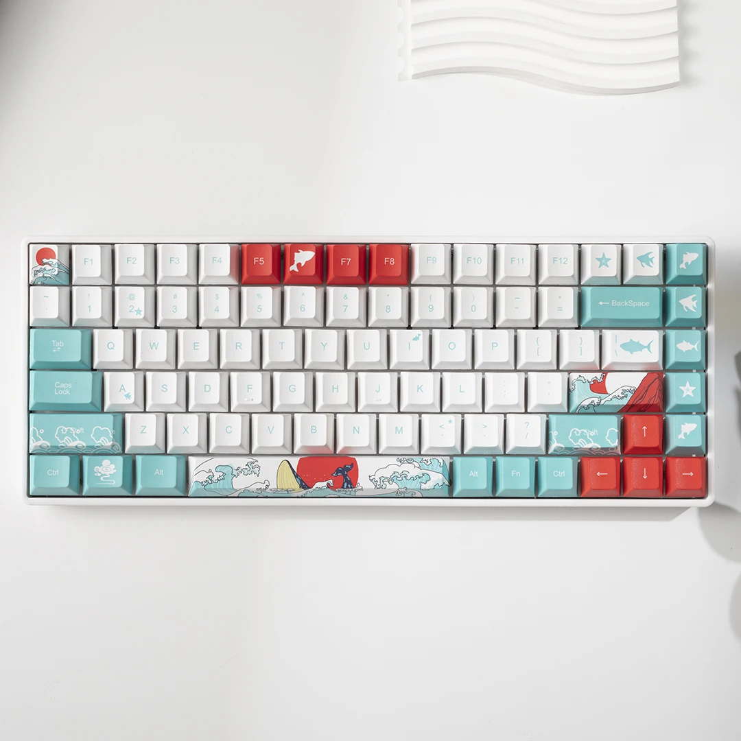 Altamente Coral Sea Keycap, Sublimação Material PBT, 87, 84, 75, 68, cinco lados