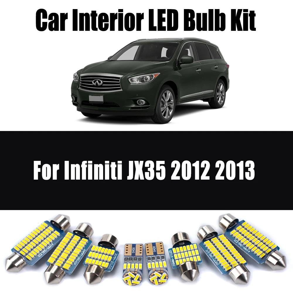 14Pcs Canbus Car Accessories For Infiniti JX35 2012 2013 LED Interior Map Dome Trunk Light Kit Vanity Mirror Door Reading Bulbs