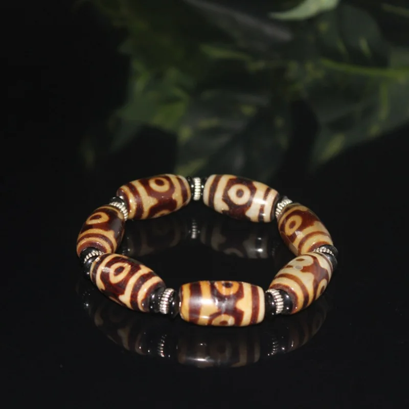 Imitation Qing Dynasty Ancient Old Agate Three-Eyed Dzi Bead Beads Vintage Bracelet