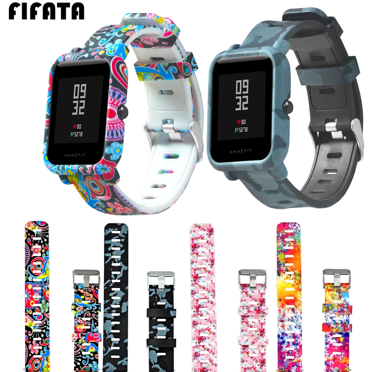 FIFATA Painted Silicone Sport Strap + Painted PC Watch Protective Shell For Xiaomi Huami Amazfit Bip/GTS Smart Watch Accessories