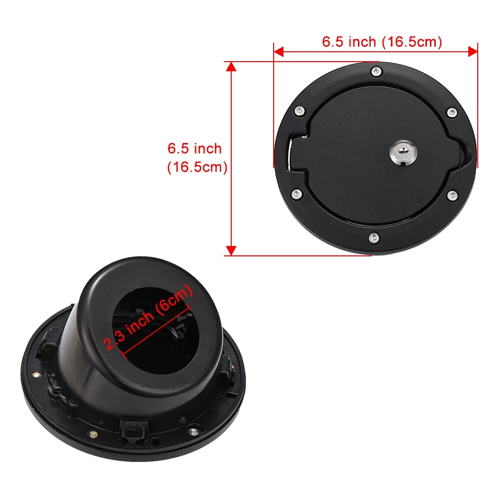 Black Aluminum ABS Fuel Filler Door Cover Gas Tank Cap for Jeep Wrangler JK 2006-2017, with Lock