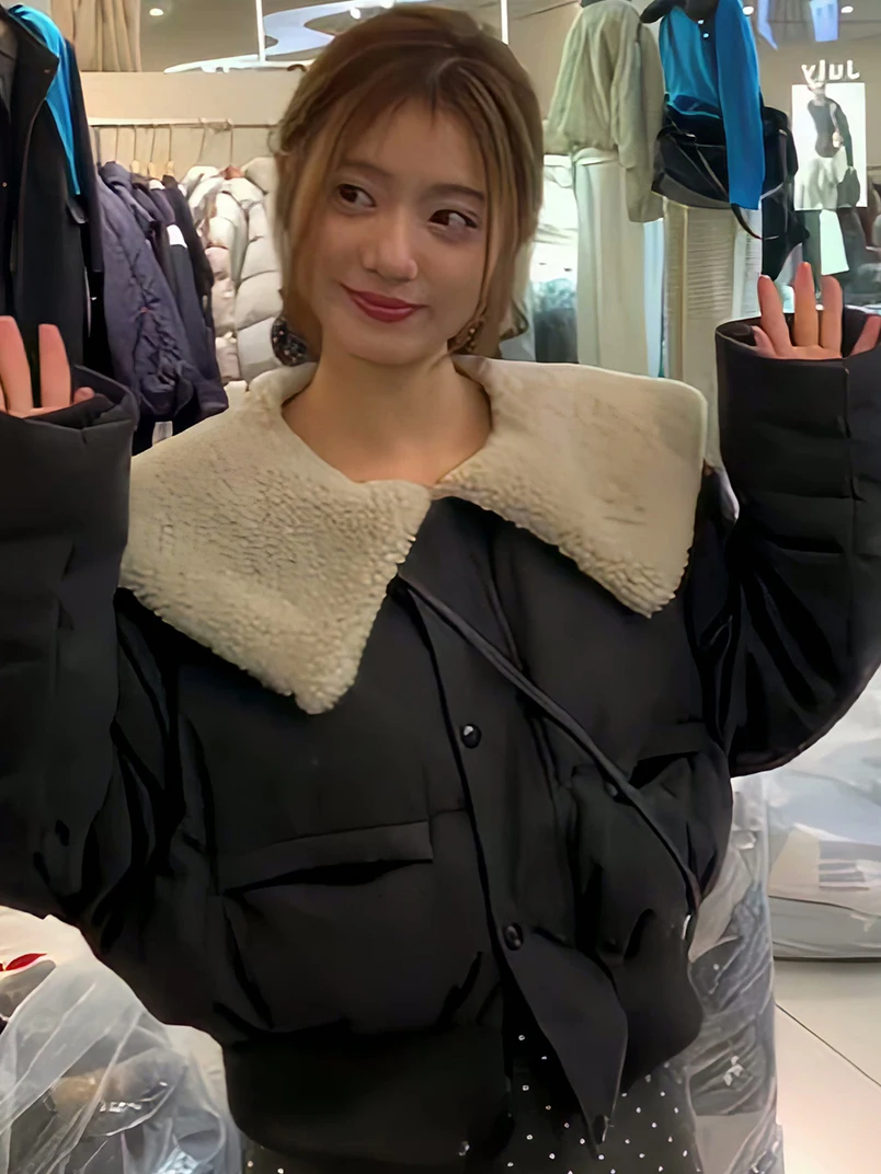 

Женская короткая пуховая куртка с воротником-стойкой, свободного кроя, теплая, стройнящая, для повседневной носки, зимняя, модная, белая