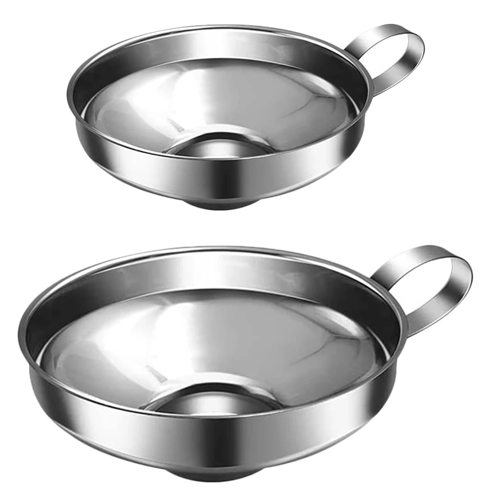 

2pcs Wide Mouth Stainless Steel Kitchen Gadgets Oil Transferring Household Liquid Funnel For Sauce Wine Cooking Food Safe No