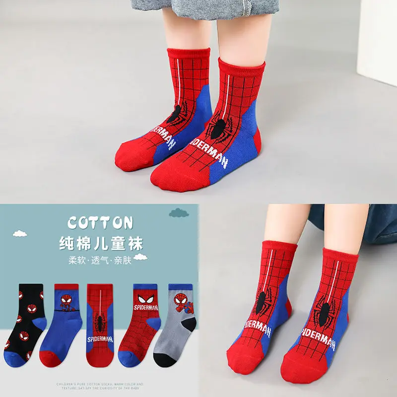 Marvel Spiderman kaus kaki setengah betis katun murni anime murni modis nyaman dan musim gugur lucu baru untuk anak laki-laki dan perempuan