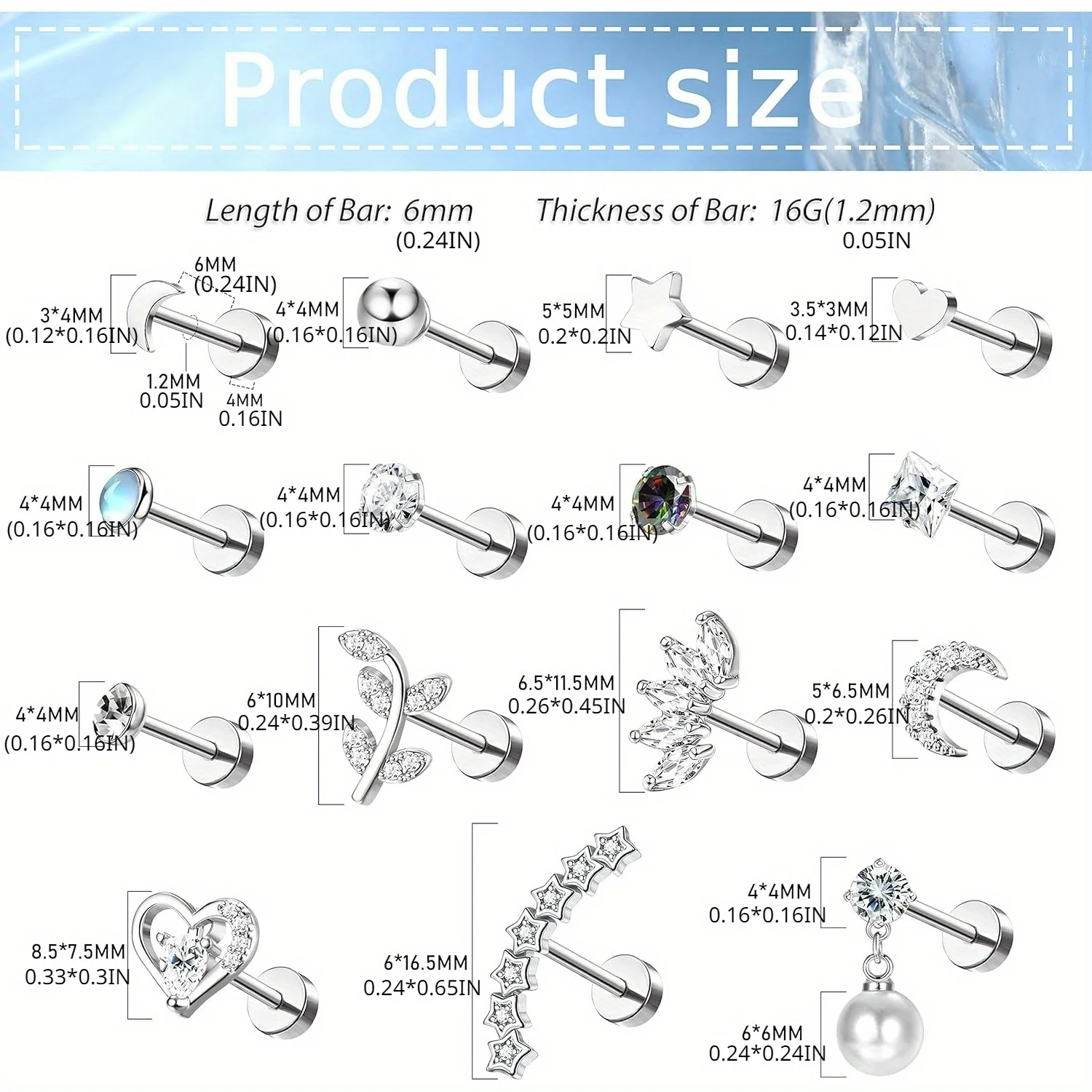 Drperfect-Boucles d'oreilles en acier inoxydable pour femme, clou de cartilage, opale, étoile, perle, clou de fleur, piercing d'oreille, bijoux