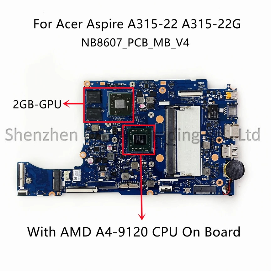 For Acer Aspire A315-22 A315-22G Laptop Motherboard With A4 A9 CPU 4G-RAM 2G-GPU DDR4 NB8617H02-MB NB8607_PCB_MB_V4 100% Working