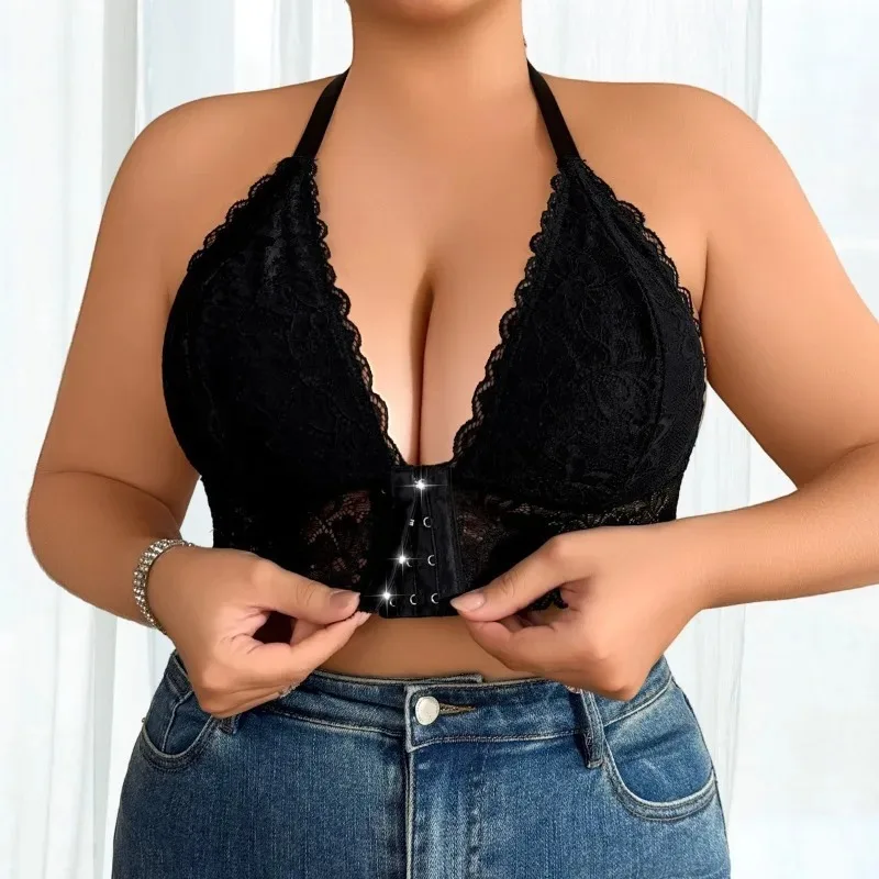 

1 шт., новый модный стиль, большие размеры, сексуальные женские бюстгальтеры с бретелькой на шее, камзол, женское нижнее белье без косточек, сексуальное женское белье с застежкой спереди