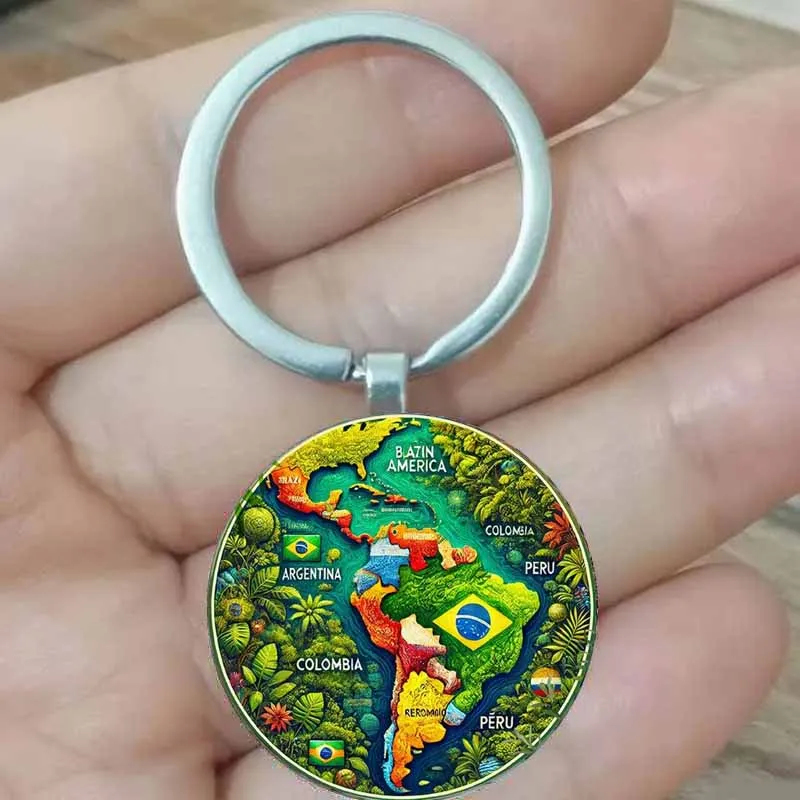 سلسلة مفاتيح مستديرة كلاسيكية "طقم قدم على أرض أمريكا الجنوبية" خرائط البرازيل والبرتغال والماديرا ولوز وأراجو وما إلى ذلك #1
