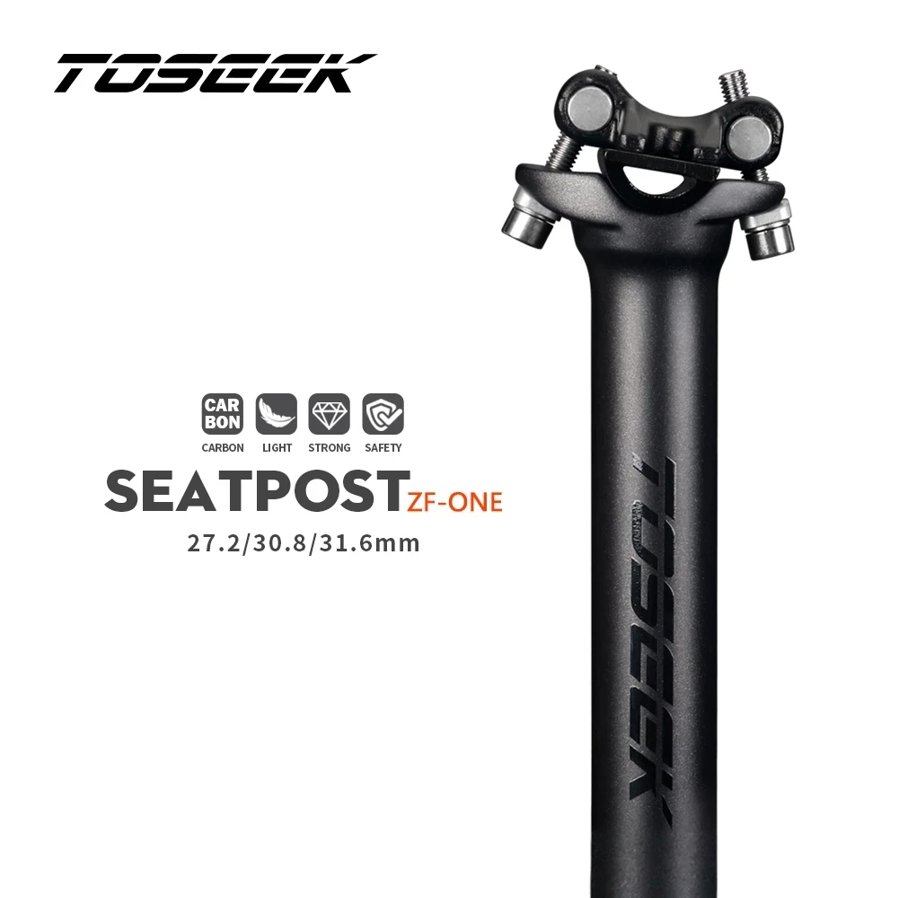 TOSEEK ZF-ONE Bike Seat Post Carbon Fibre Seatpost Bicycle Seat Tube 27.2/30.8/31.6mm Matte Black Grey Silver