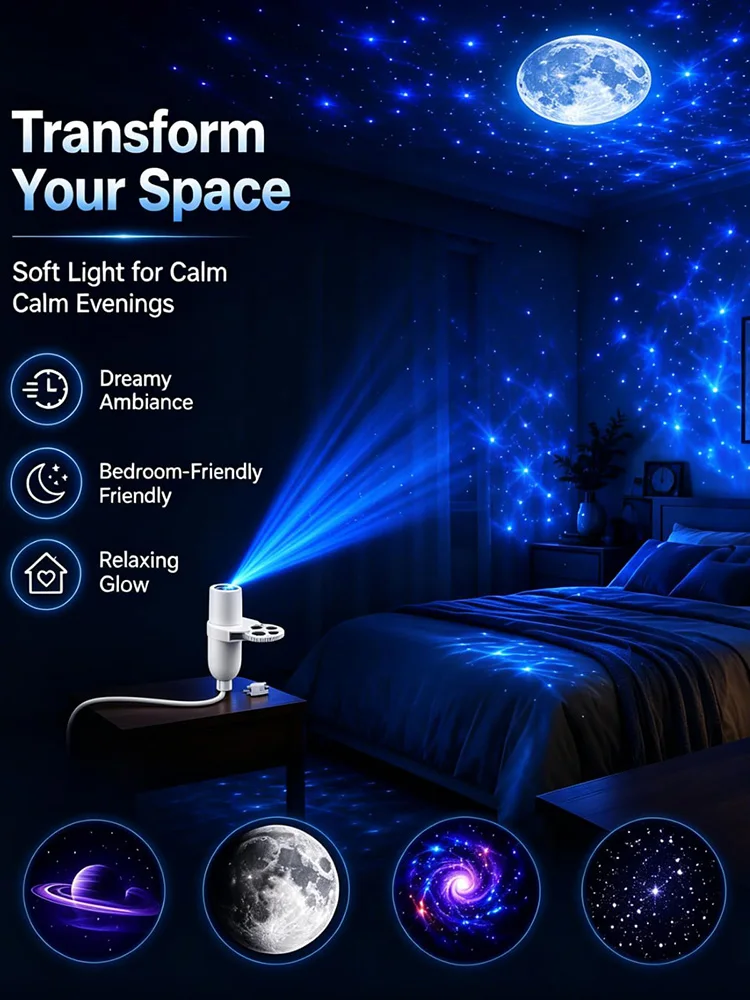 Mini projektor gwiezd Galaxy USB 360 ° Regulowane lampki nocne tworzące atmosferę do sypialni, idealne na romantyczne wieczory i przyjęcia urodzinowe. — 2