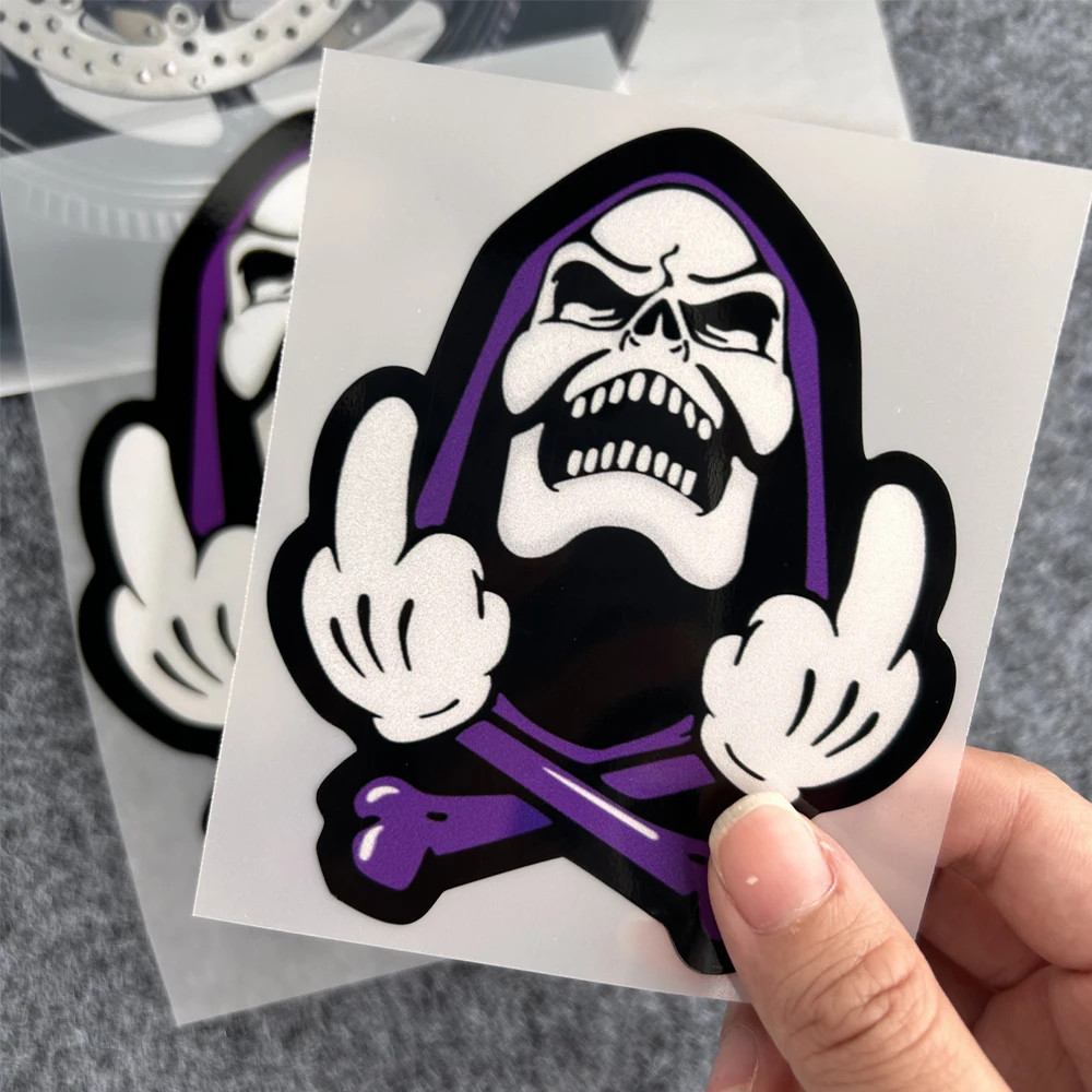 Cartoon Skeleton Gesture Reflective Stickers Motorcycle Electric Car Helmet Scooter Car Body Window Windshield Fuel Tank Decals view 2
