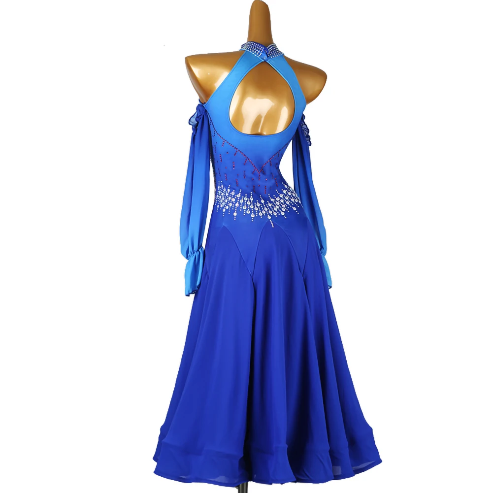 Abiti da spettacolo Abiti da ballo standard Concorso Strass Gonne da flamenco Abito da valzer Blu reale di alta qualità High-end