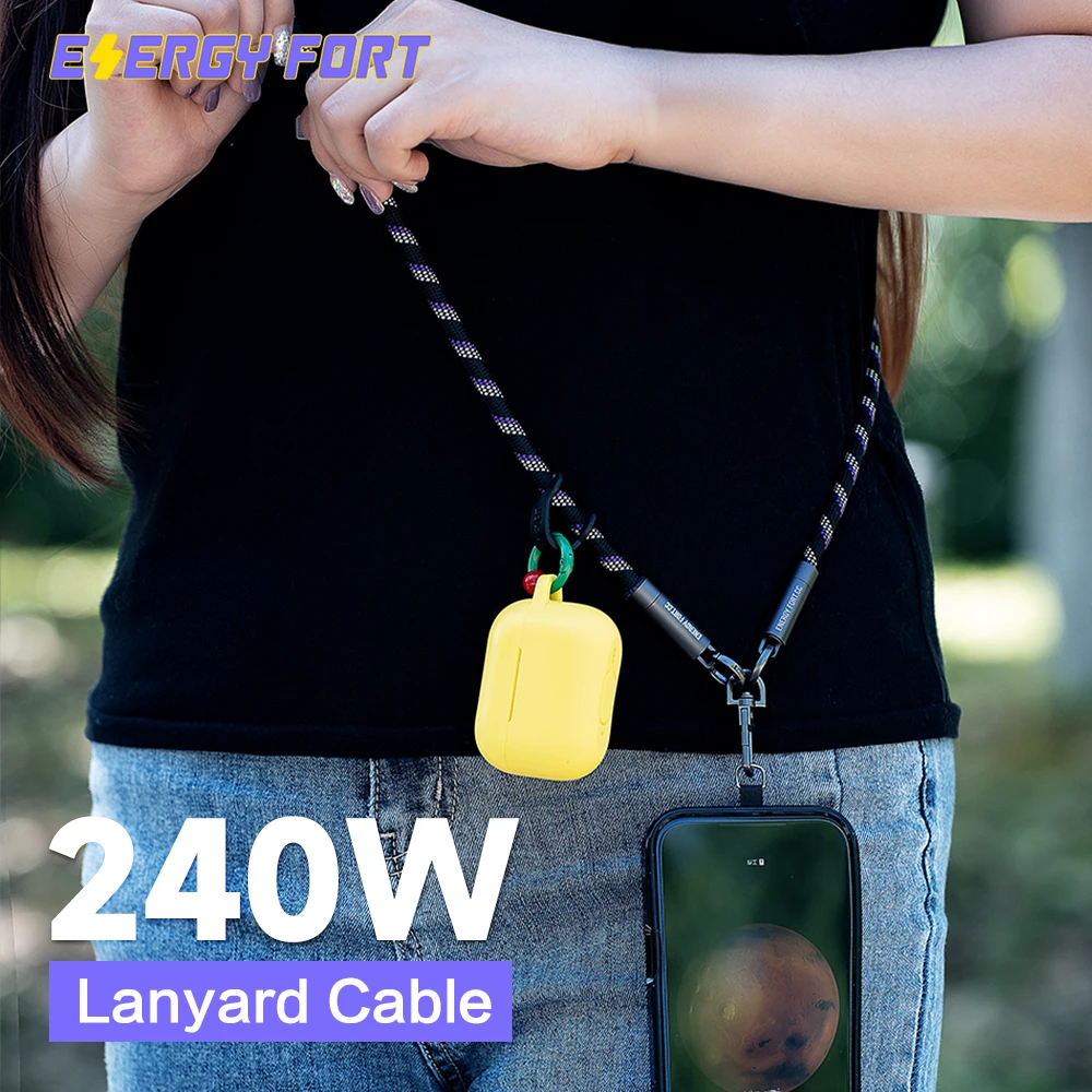 

Шнур зарядного устройства типа C, ремешок для телефона, противоугонный ремешок для телефона, 240 Вт, быстрая зарядка, кабель USB C, подвеска для телефона для iPhone Android