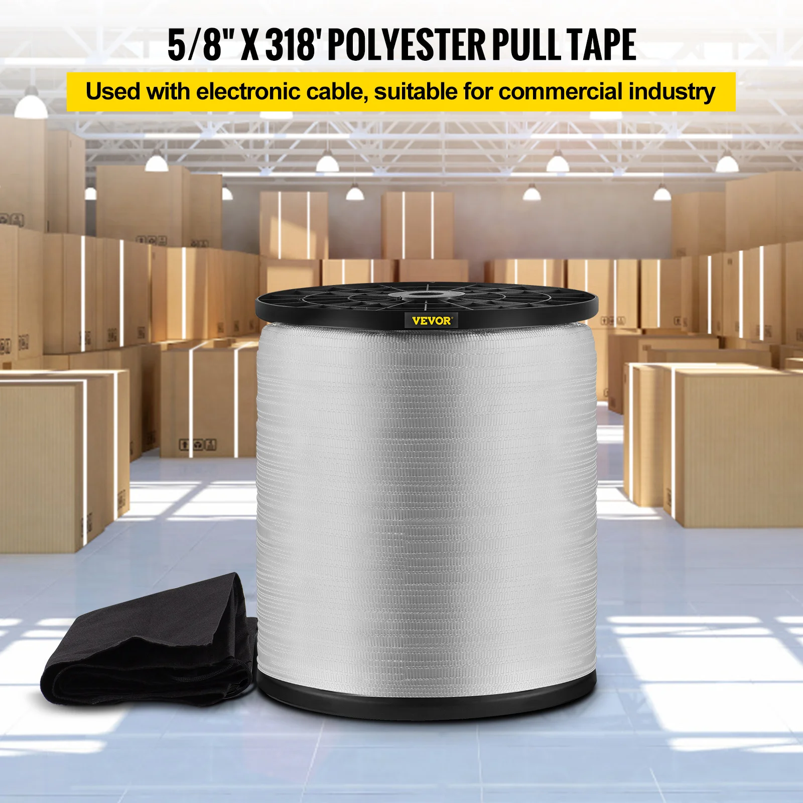 VEVOR 1800Lbs Polyester Pull Tap Flat Rope for Wire Line Cable Conduit Work Variable Functions Pulling Loading Packing