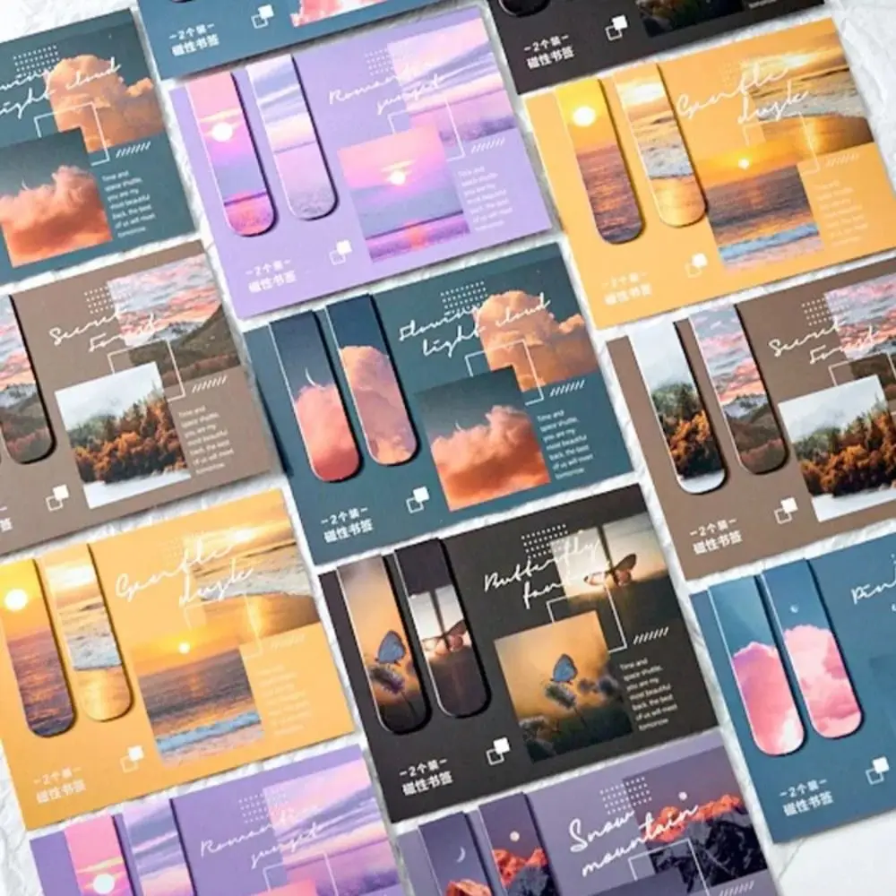 2Pcs Creative Landscape Magnetic Bookmarks Funny Cute Book Page Clips DIY Stationery Separator Pages Tags