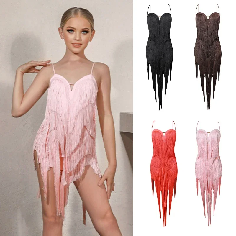 

Ballroom Dance Competition Dress Kids Practice Cloth Crypto Full Fringes Dress Sexy Slip Latin Dance Dresses Skirts Girls