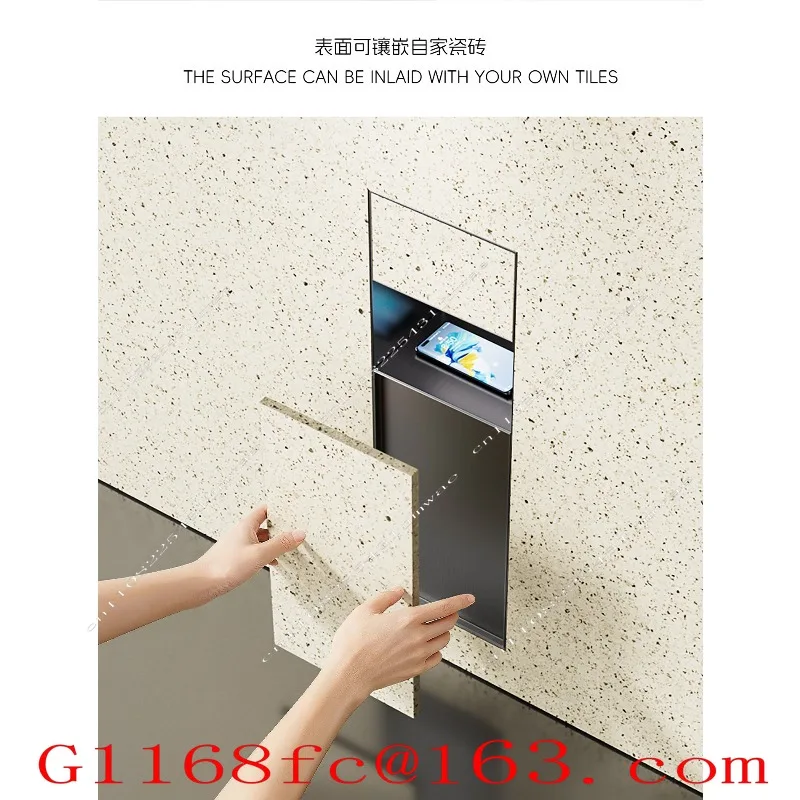 Bathroom hidden stainless steel trash can embedded niche