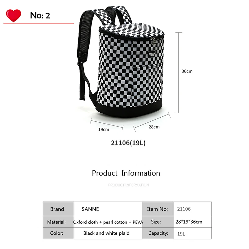 SANNE Large Capatity Thermal Backpack Camouflage Insulated Cooler Bag Plaid Outdoor Picnic Lunch Bag Waterproof Ice Pack Lunch