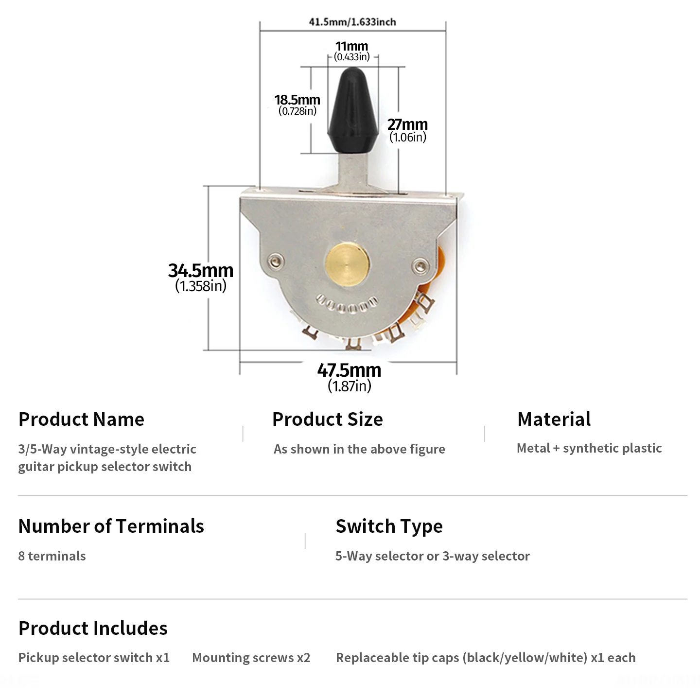 Electric Guitar Blade Selector Switch 3/5 Way, Vintage Open Frame Pickup Switch with Lever Tip and Mounting Screws