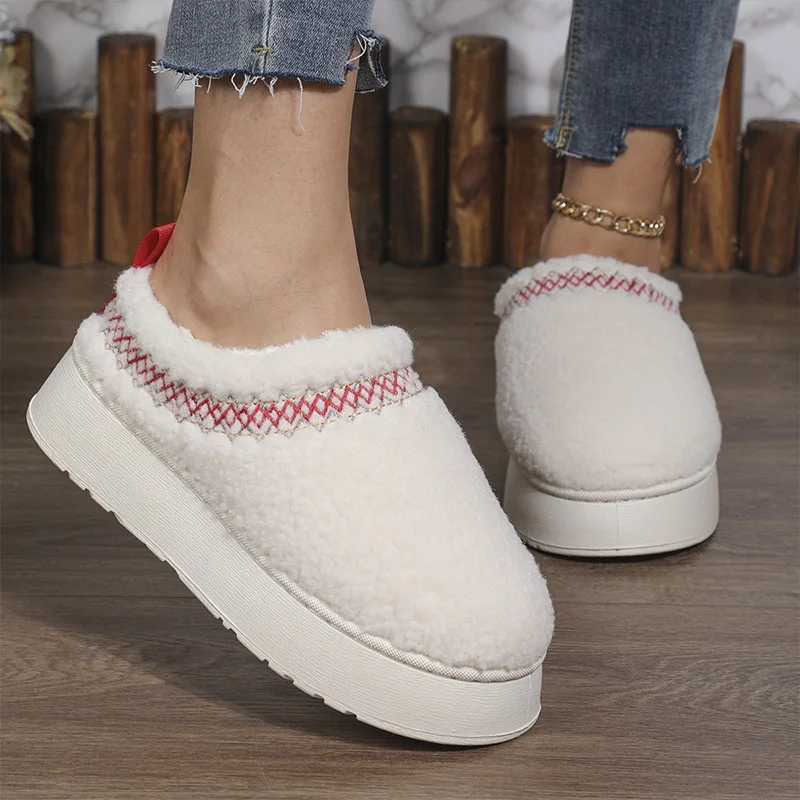 Polar Smile-Bottes à plateforme en coton pour femmes, chaussures plates, semelle optique non ald, peluche, chaud, neige, pantoufles d'intérieur, hiver, mode