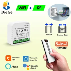 Tuya WiFi Smart Curtain Module Blind Switch Roller Shutter Switch AC220V RF433MHz 5CH Remote Control Work with Google Home,Alexa