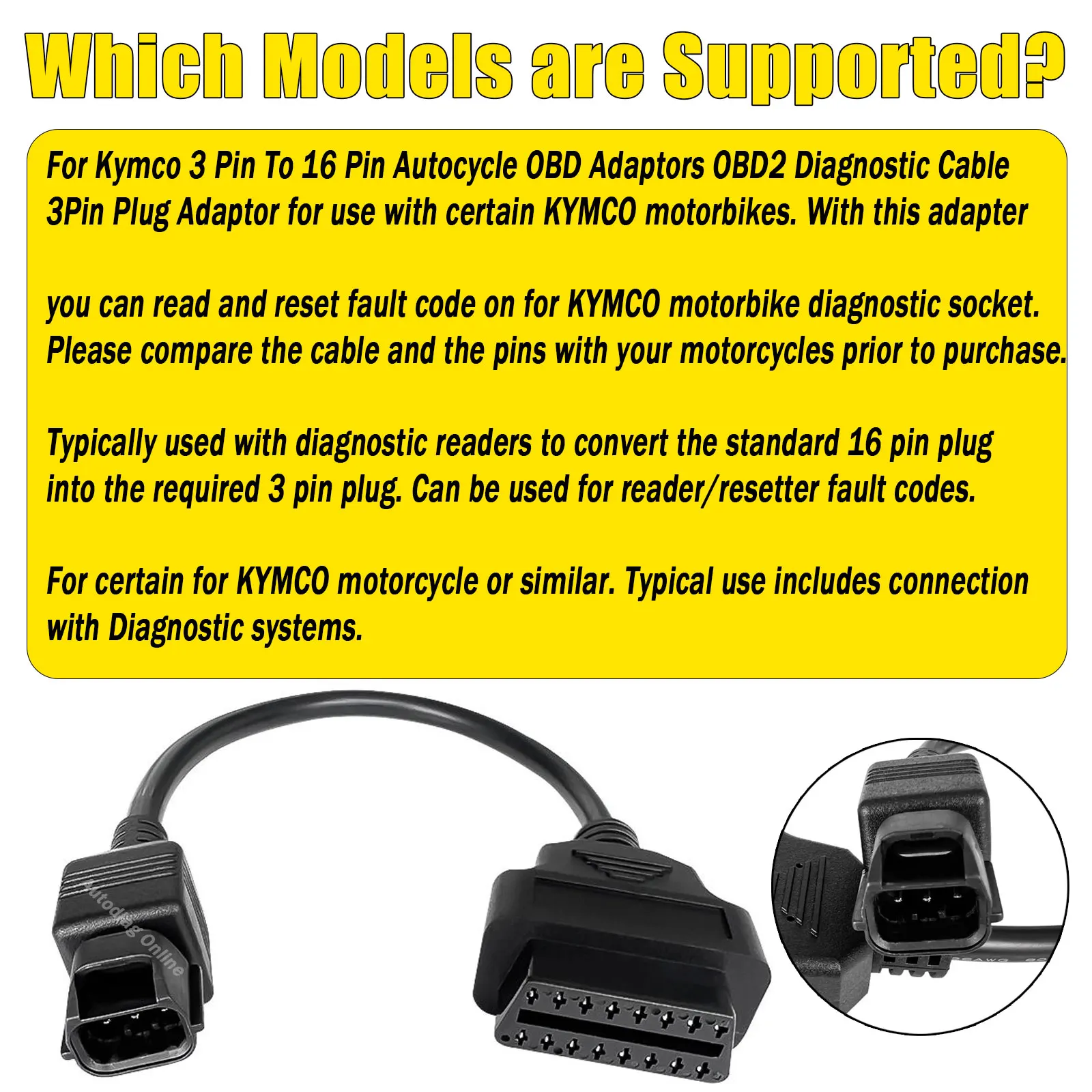 Obd2 Adapter Kabel Voor Kymco 3Pin Motorfiets Diagnostische Connector Obd2 Diagnostische Adapter Kabel 3Pin Motor Connector Kabel