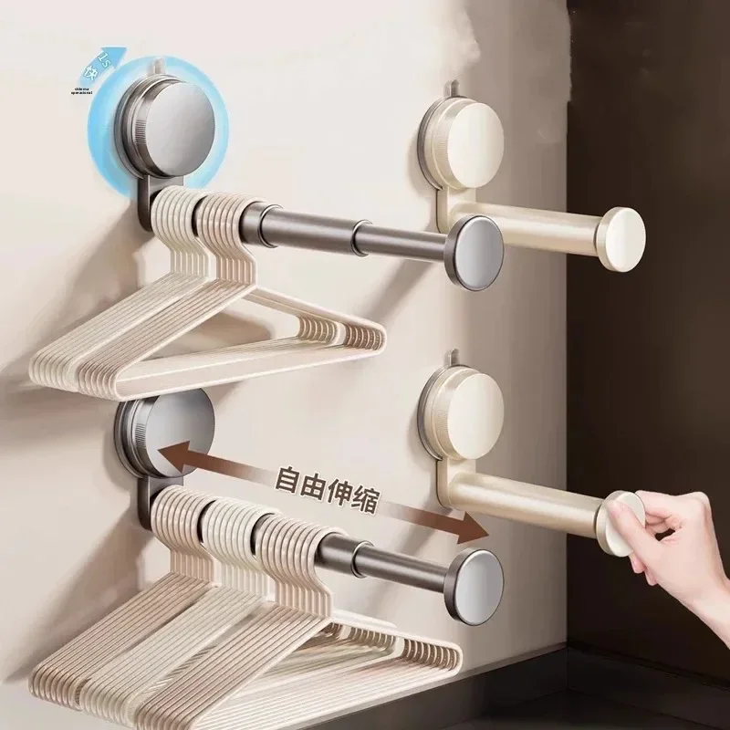 Wall-Mounted Hook Storage Rack Foldable Frame Self-Adhesive Suction Cups Installation Telescopic Rods Adjustable Organizer Hook