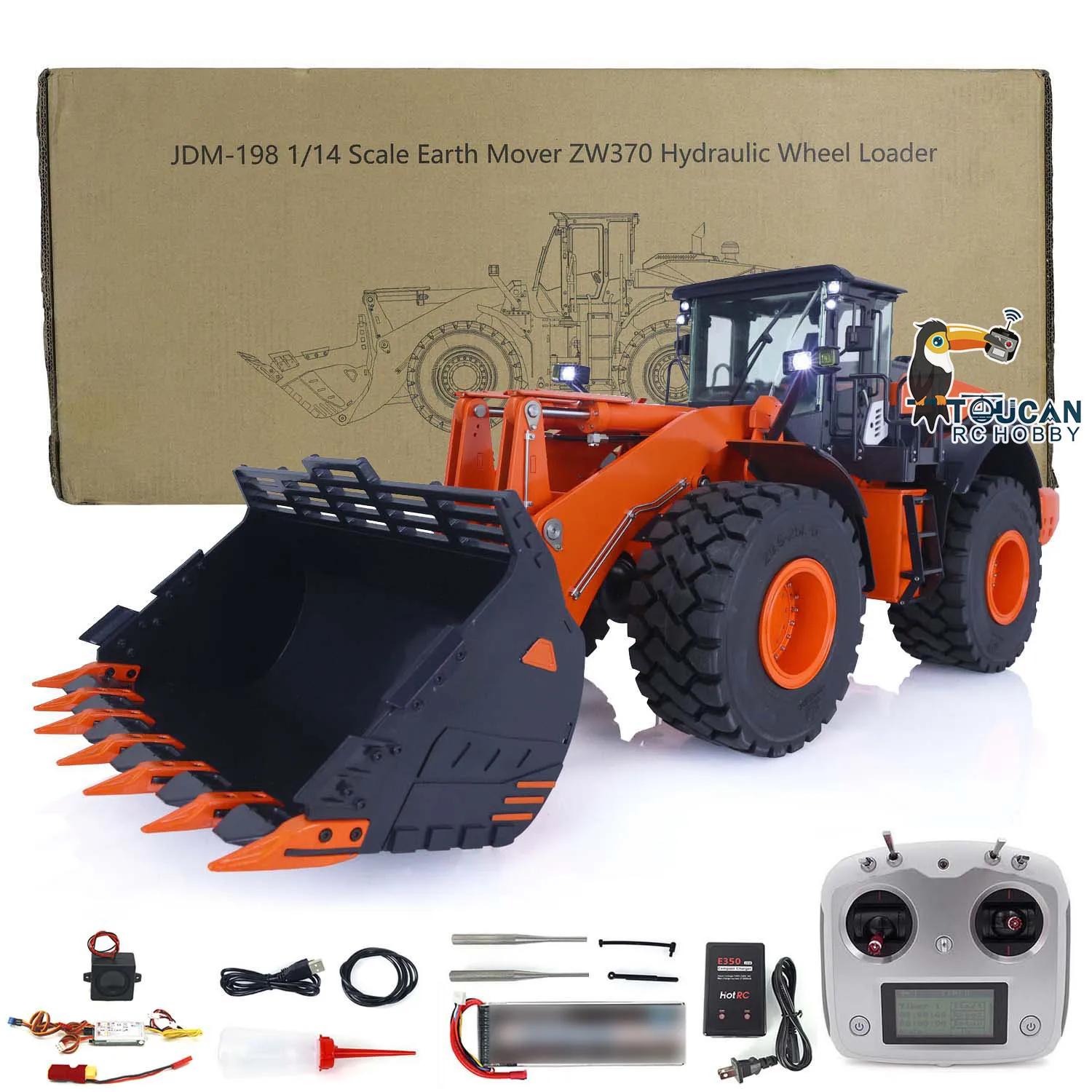 ZW370 JDMODEL 198 RC Loader Metal Hydraulic 1/14 Finished Remote Control Construction Vehicle Light Sound Car Toys THZH1535-SMT9