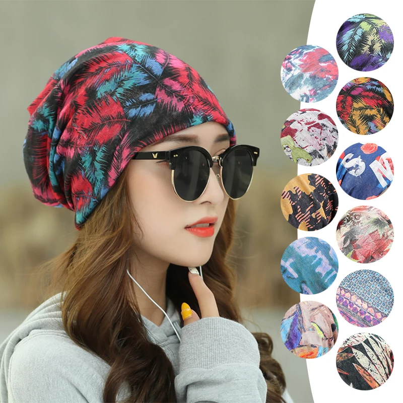 Women\'s Beanies Caps Printed Pullover Cap Chemotherapy Cap Pile Pile Cap Outdoor Hat Turban Cap Spring and Summer Breathable Cap