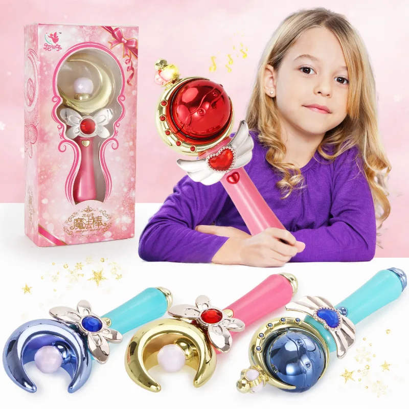 Flor de fadas 20cm dos desenhos animados magia lua varinha pulseira com música luzes varinha vara de fadas crianças jogar princesa traje menina presente