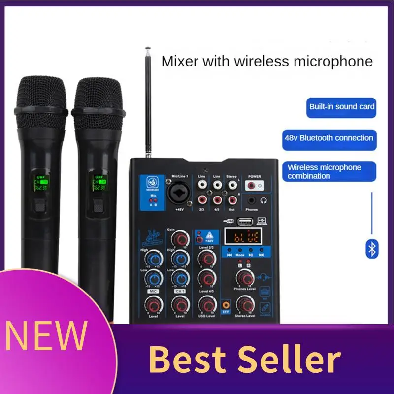 HFES 5 قناة USB جهاز مزج الصوت مع ميكروفون لاسلكي استوديو جهاز مزج الصوت بلوتوث REC DJ وحدة التحكم خلط للكاريوكي سهلة الاستخدام