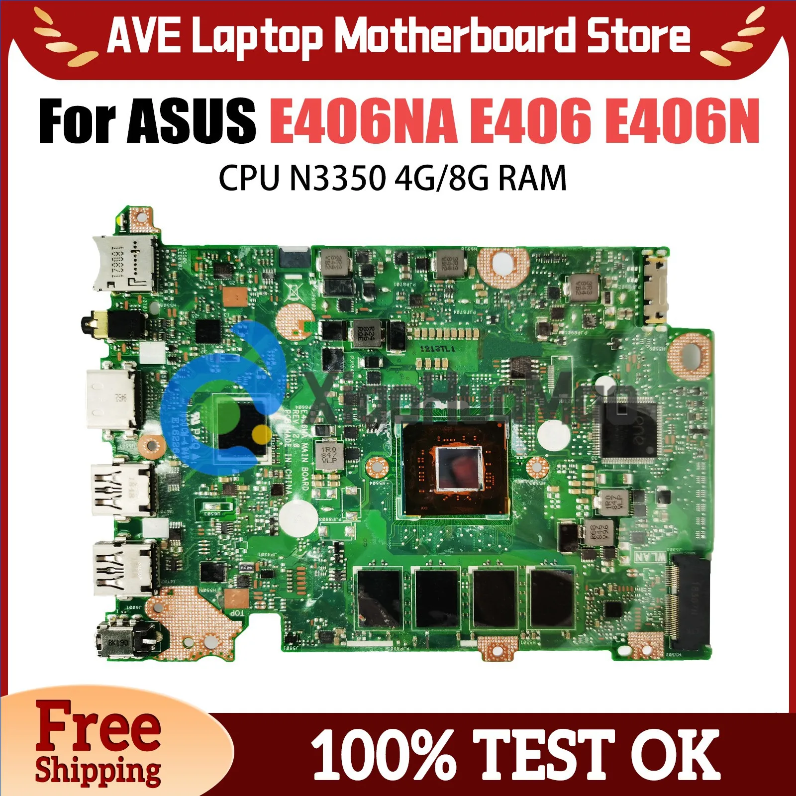 

Notebook Mainboard For ASUS E406NA E406 E406N E406NA Laptop Motherboard With N3350 CPU 4G 8G RAM 64G 128G SSD Systemboard