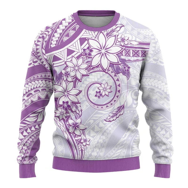 Polynesian Flower Pattern Sweatshirt Men Women Crew Neck Long Sleeve Pullover Sweatshirts Fashion Trend Autumn Oversized Hoodie