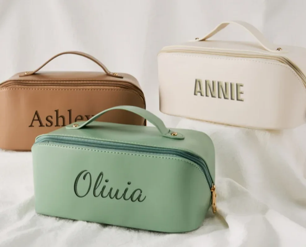 Personalized Printed Leather Makeup Bag, Large Capacity Makeup Bag, Christmas Gift, Bridesmaid Gift, Makeup Bride Gift