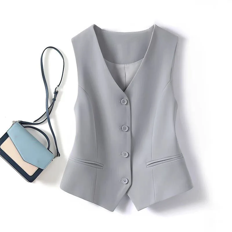 Single-Breasted Business Vest for Women, Sleeveless Waistcoat for Office, Commute Style, Solid Tops, New