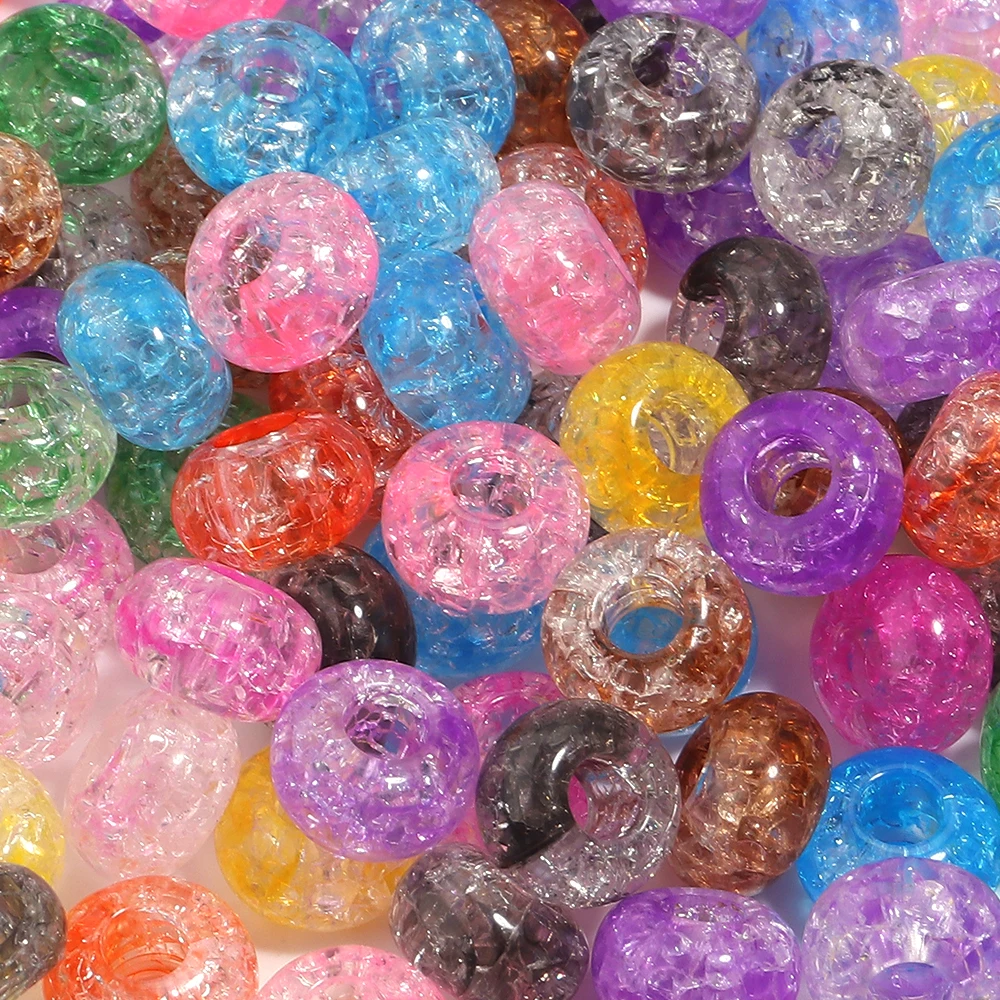 

50pcs 14x8.5mm Colorful Cracked Beads Fashion Big Hole Acrylic Beads DIY Decoration Making HandCrafts Accessories