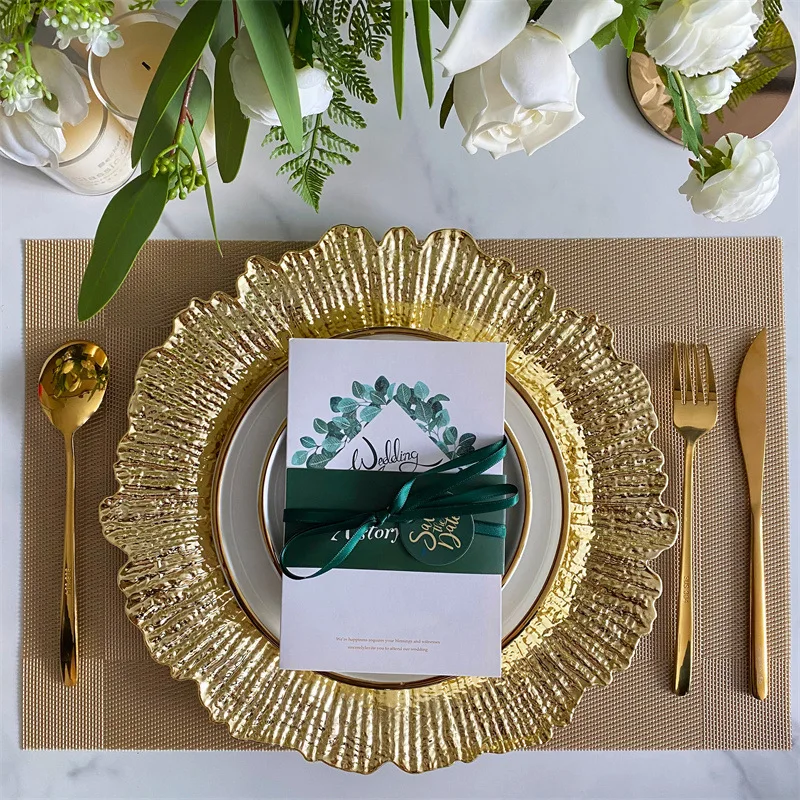 50Pcs Charger Plates, Round Gold Salad Reef Plate for Dinner Plates,Wedding,Party Elegant Decoration